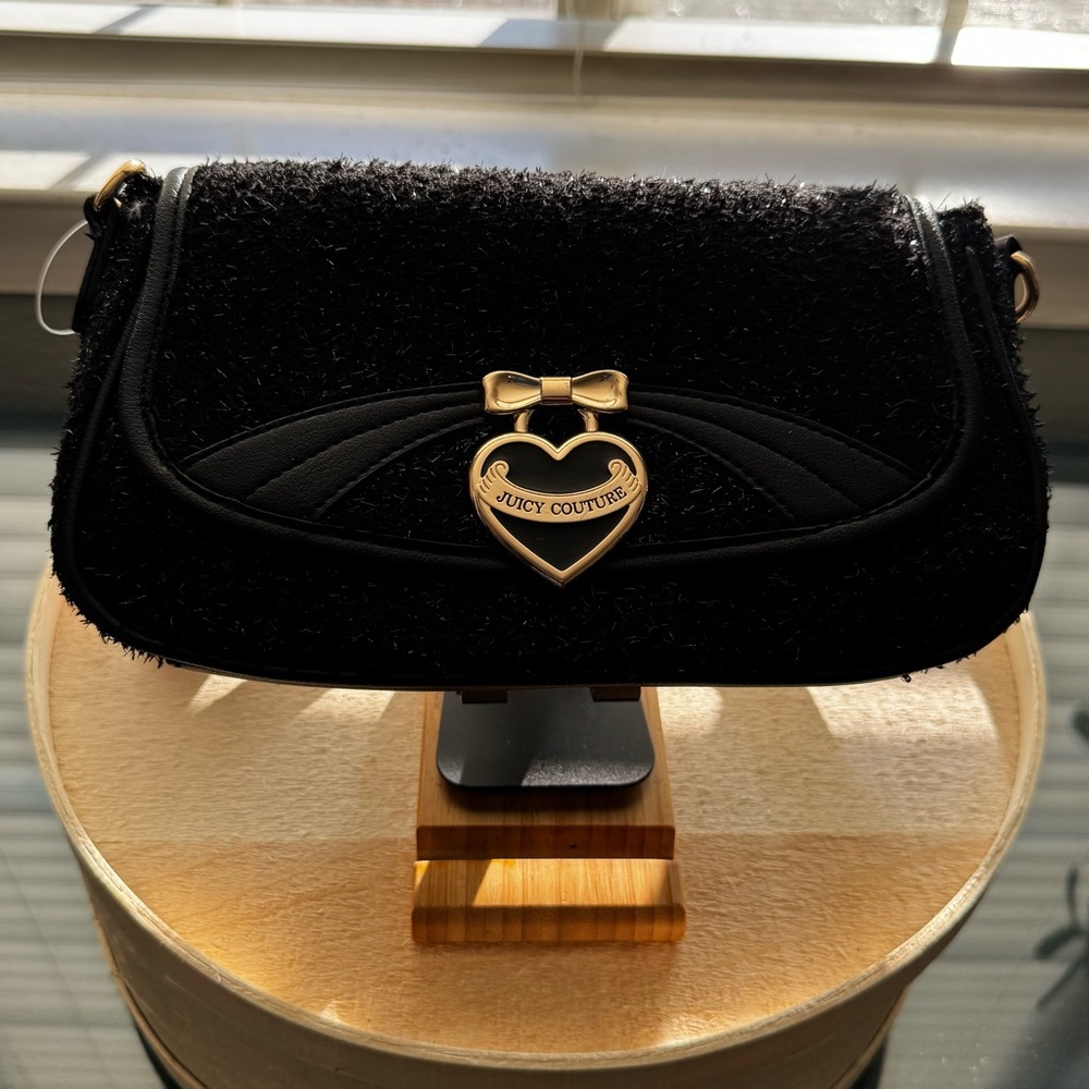 Juicy Couture Black Shoulder Bag with Gold Heart Charm
